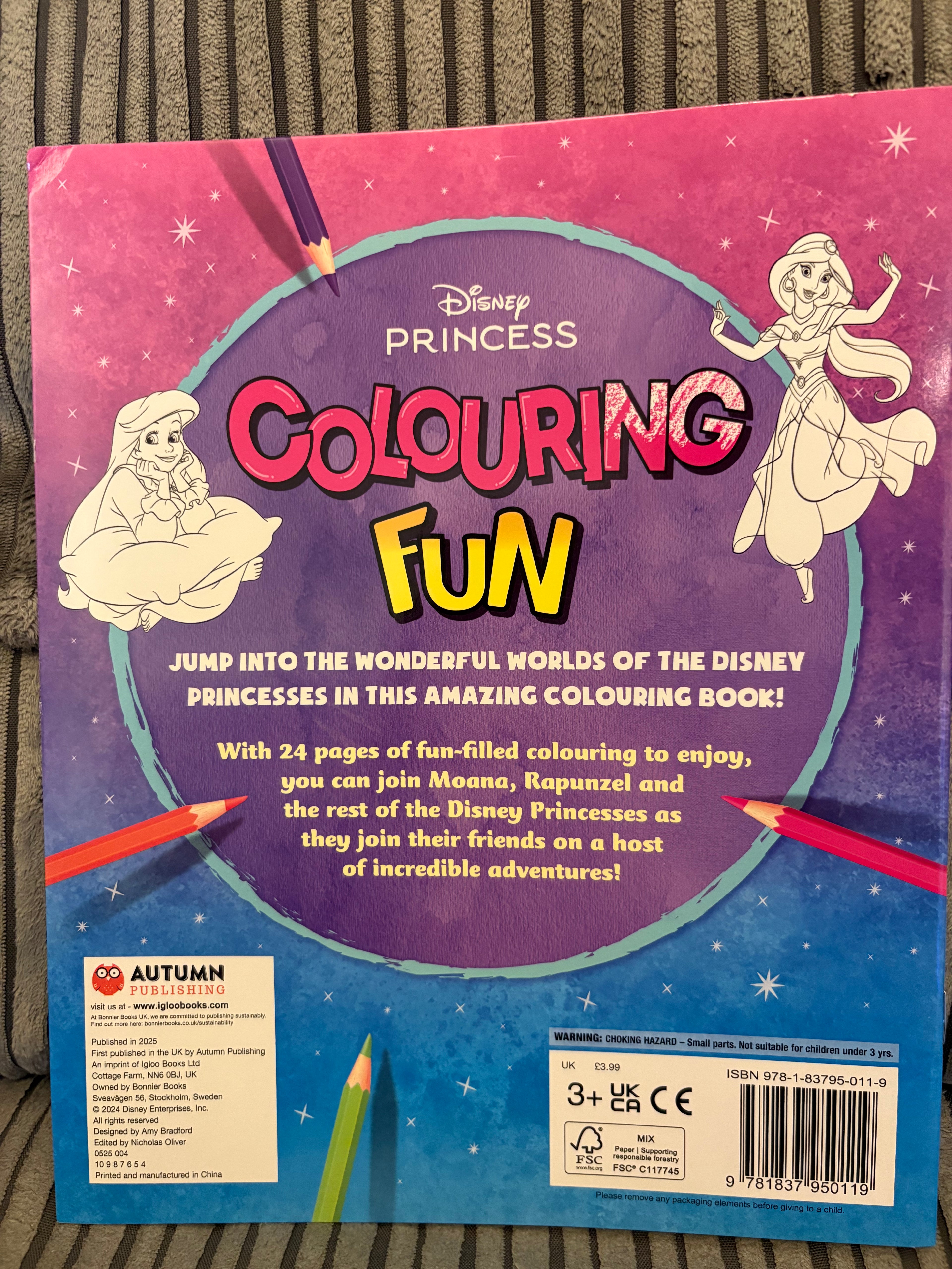 Disney princess colouring fun book